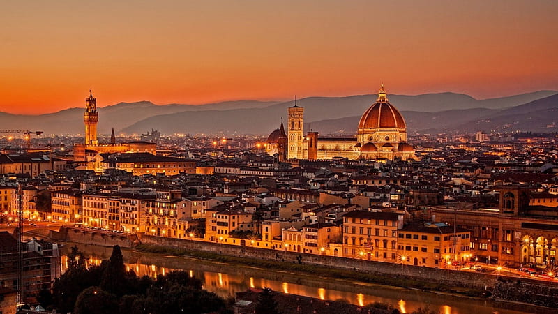 Firenze, Italy, architecture, Italy, travel, old, lights, city, Firenze, cityscapes, cities, evening, HD wallpaper