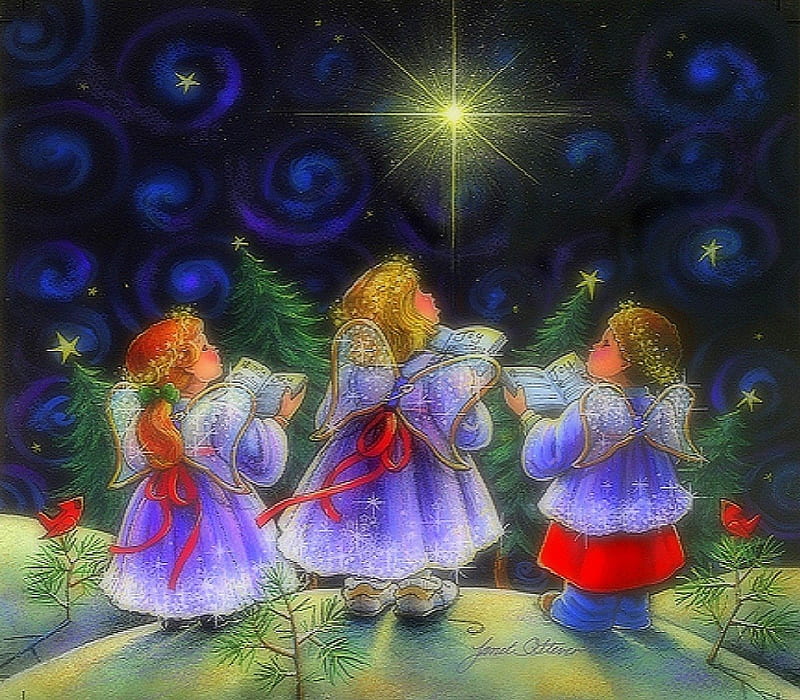 ★Angels of Choir★, holidays, most ed, angels, xmas and new year, angels of choir, greetings, fantasy, paintings, singing, drawings, showing, traditional art, stars, wings, christmas, happiness, music, xmas trees, love four seasons, festivals, winter, weird things people wear, celebrations, HD wallpaper