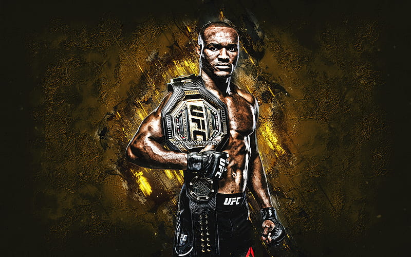 Kamaru Usman, UFC, american fighter, portrait, Ultimate Fighting Championship, yellow stone background, USA, HD wallpaper