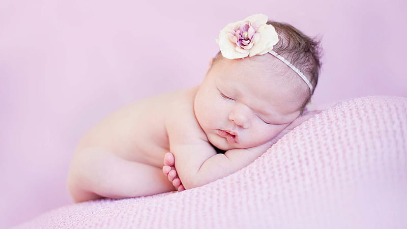 Beautiful Cute Child Baby Is Sleeping On Pink Cloth In Light Purple Background Cute, HD wallpaper