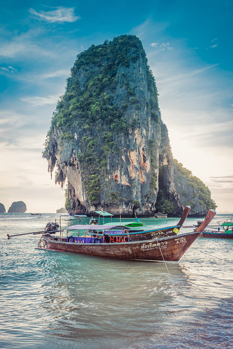 Thailand Boat, beach, island, landscape, mountan, ocean, river, sea, water, HD phone wallpaper