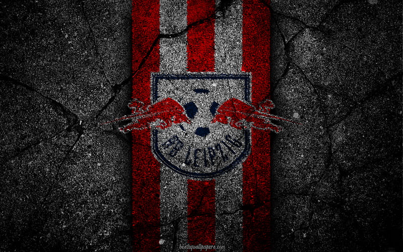 Leipzig, logo, art, Bundesliga, soccer, football club, RB Leipzig, asphalt texture, HD wallpaper