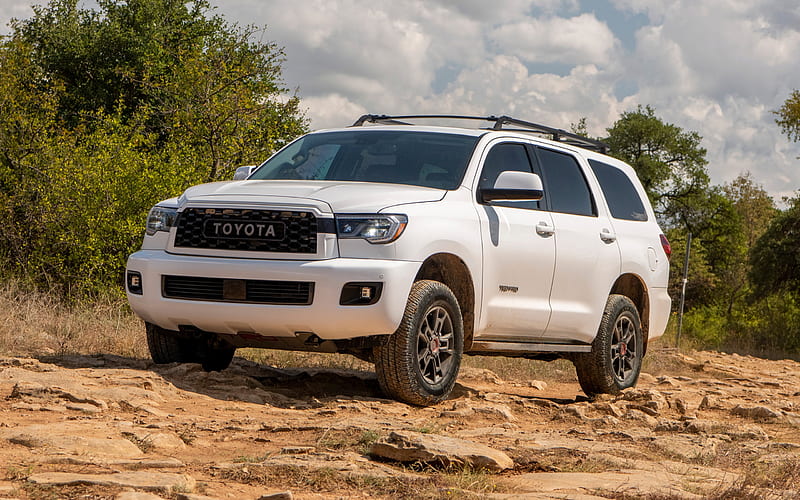 2020, Toyota Sequoia TRD, front view, exterior, white SUV, new white Sequoia, japanese cars, Toyota, HD wallpaper