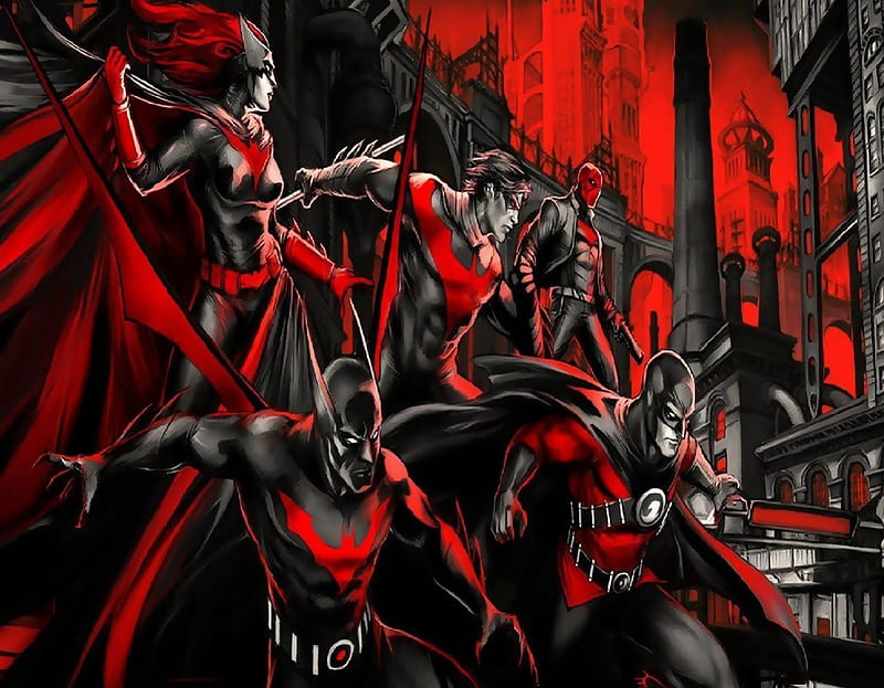 Batman's Allies, batwoman, red, nightwing, red robin, black, batman beyond, the red hood, HD wallpaper