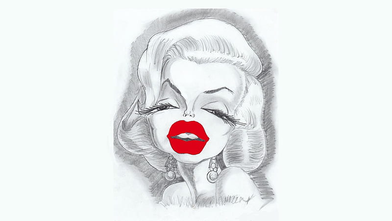 MONROE Marilyn Caricature, red, paint, woman, cartoon, lips, actress, beauty, hop, white, HD wallpaper