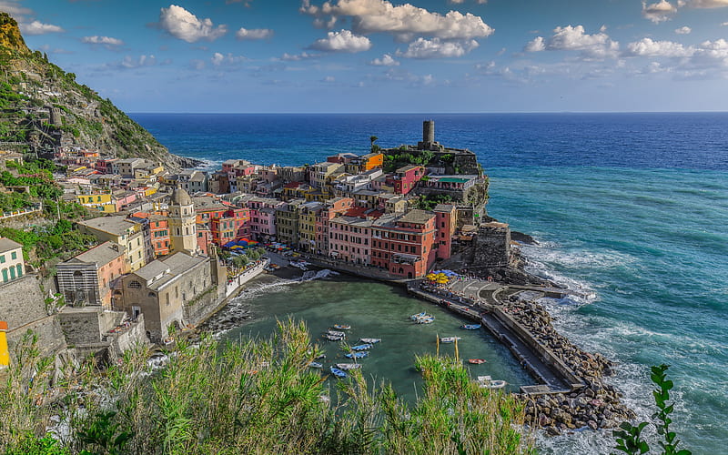 Vernazza, Liguria, Mediterranean Sea, beautiful city, resort, Vernazza panorama, Italy, La Spezia, HD wallpaper