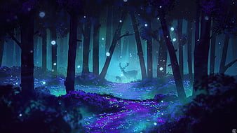 ArtStation - Minimal forest night wallpaper
