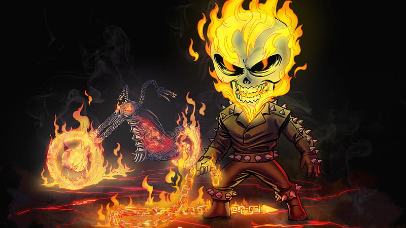 Ghost Rider Chibi Art, ghost-rider, artwork, superheroes, digital-art, artstation, HD wallpaper