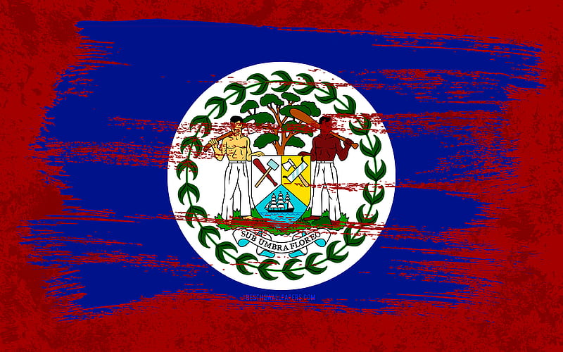 Flag of Belize, grunge flags, North American countries, national symbols, brush stroke, Belize flag, grunge art, North America, Belize, HD wallpaper