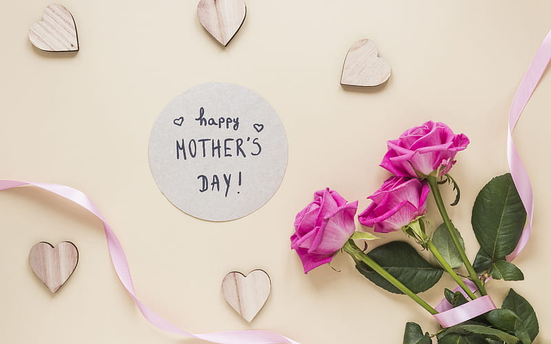 Happy Mothers Day, greeting card, bouquet of roses, pink roses, Mothers Day, beautiful flowers, HD wallpaper