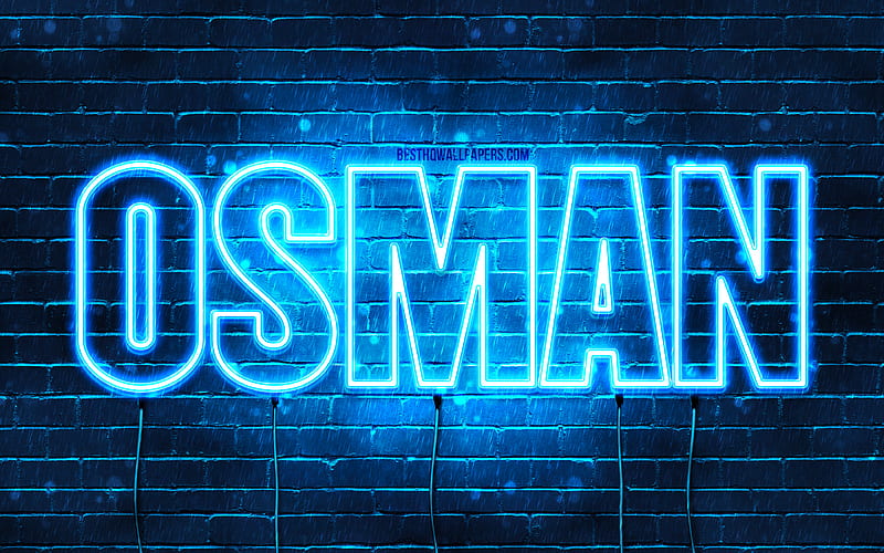 Osman, , with names, Osman name, blue neon lights, Happy Birtay Osman, popular arabic male names, with Osman name, HD wallpaper