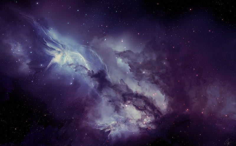 A Purple Nebula in Starry Galaxy, stars, purple, nebula, space, clouds, galaxies, HD wallpaper