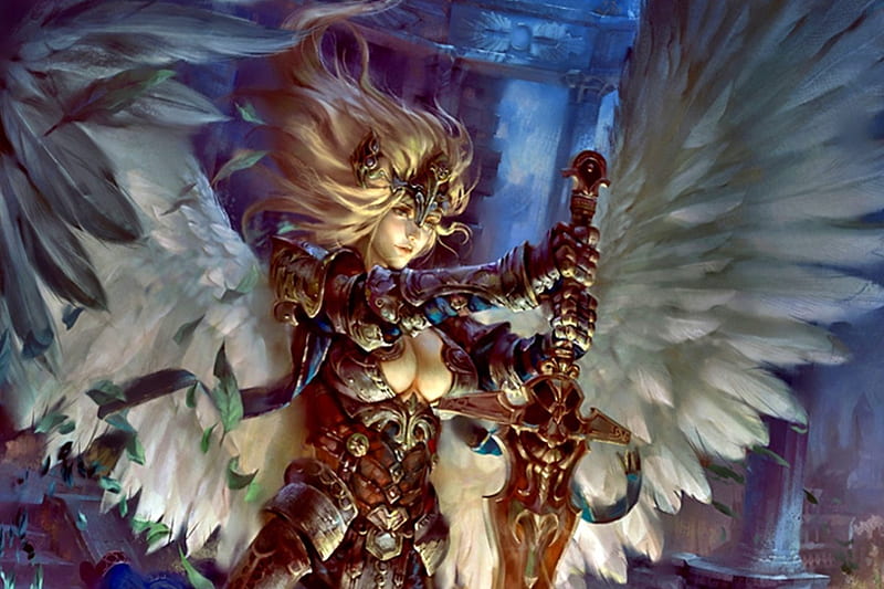 Consecration, warrior, magic, fantasy, angel, HD wallpaper