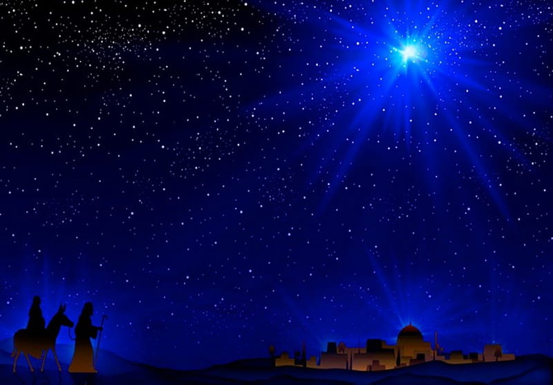 Star of Christmas, Christmas, stars, Mary and Joseph, sky, blue, HD wallpaper