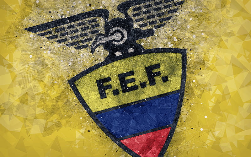 Ecuador national football team geometric art, logo, yellow abstract background, Emblem, Ecuador, football, grunge style, creative art, HD wallpaper