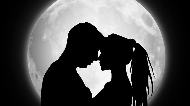 Couple In Moon Background Couple, HD wallpaper