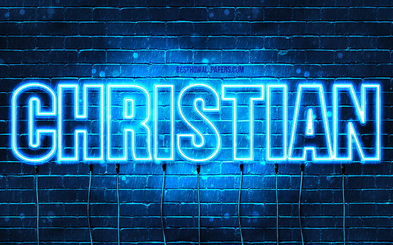 Christian with names, horizontal text, Christian name, blue neon lights, with Christian name, HD wallpaper