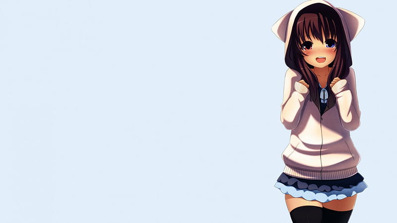 Happy, cute, pretty, girl, anime, red and blue eyes, face, HD wallpaper