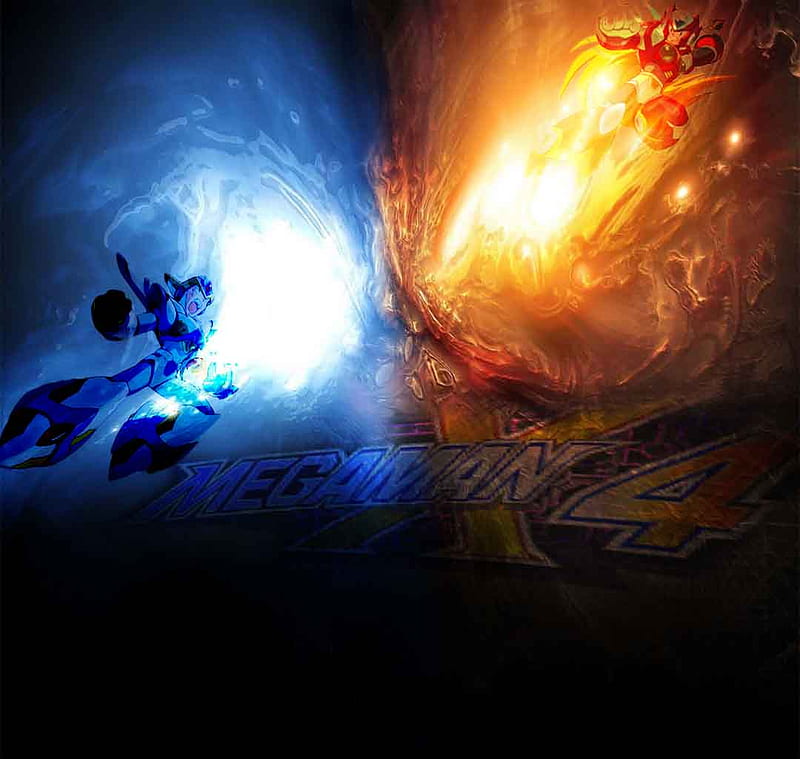 Decisive Battle, red, fire, games, megamanx4, zero, mega man, x, blue, HD wallpaper