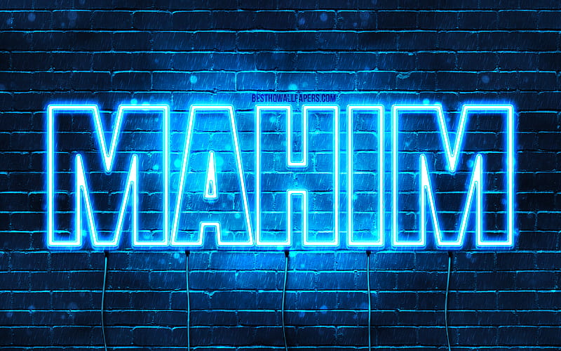 Mahim, , with names, Mahim name, blue neon lights, Happy Birtay Mahim, popular arabic male names, with Mahim name, HD wallpaper