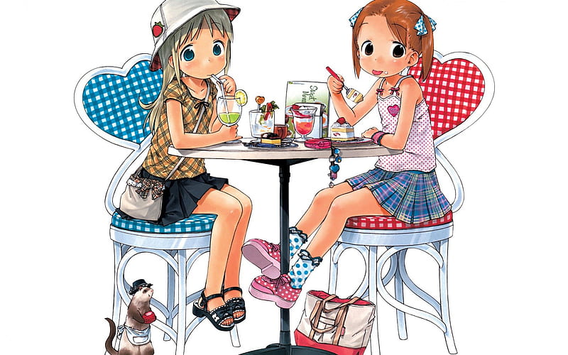 Anime girls, manga, two girls, cakes, anime, HD wallpaper | Peakpx