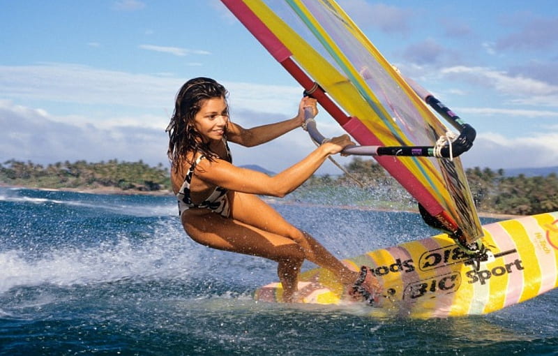 Surfing Girl, surfer, graphy, girl, beautiful, woman, surfing, sea, HD wallpaper