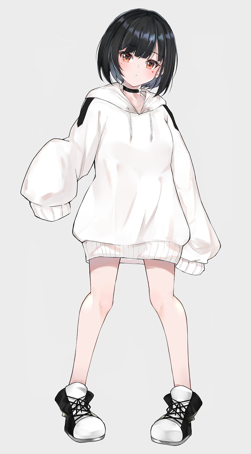 Black And White Anime Girl In Hoodie