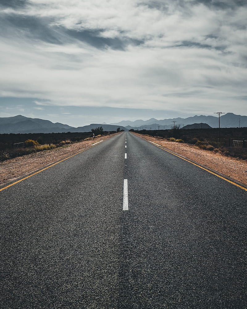 road, highway, asphalt, mountains, horizon, HD phone wallpaper