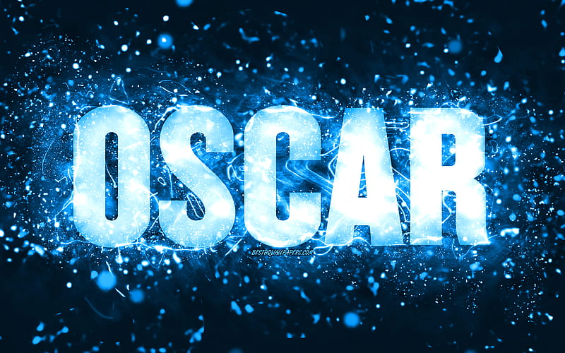 Happy Birtay Oscar, blue neon lights, Oscar name, creative, Oscar Happy Birtay, Oscar Birtay, popular american male names, with Oscar name, Oscar, HD wallpaper