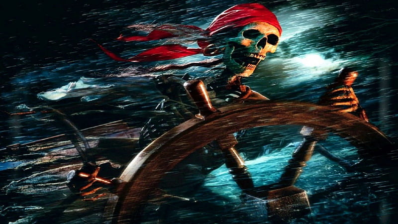 Dead Pirate, skeleton, sailing, storm, skull, pirate, HD wallpaper