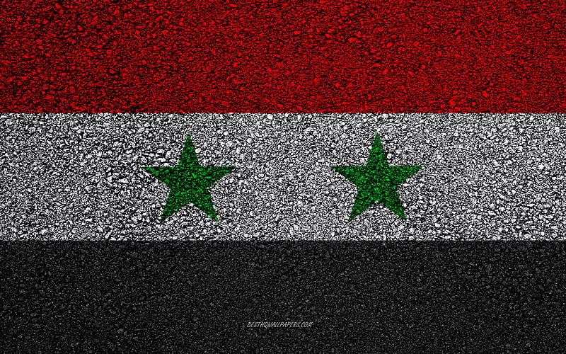 Flag of Syria, asphalt texture, flag on asphalt, Syria flag, Asia, Syria, flags of Asia countries, HD wallpaper