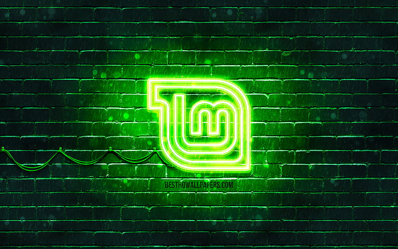 Linux Mint Mate green logo green brickwall, Linux Mint Mate logo, Linux, Linux Mint Mate neon logo, Linux Mint Mate, HD wallpaper