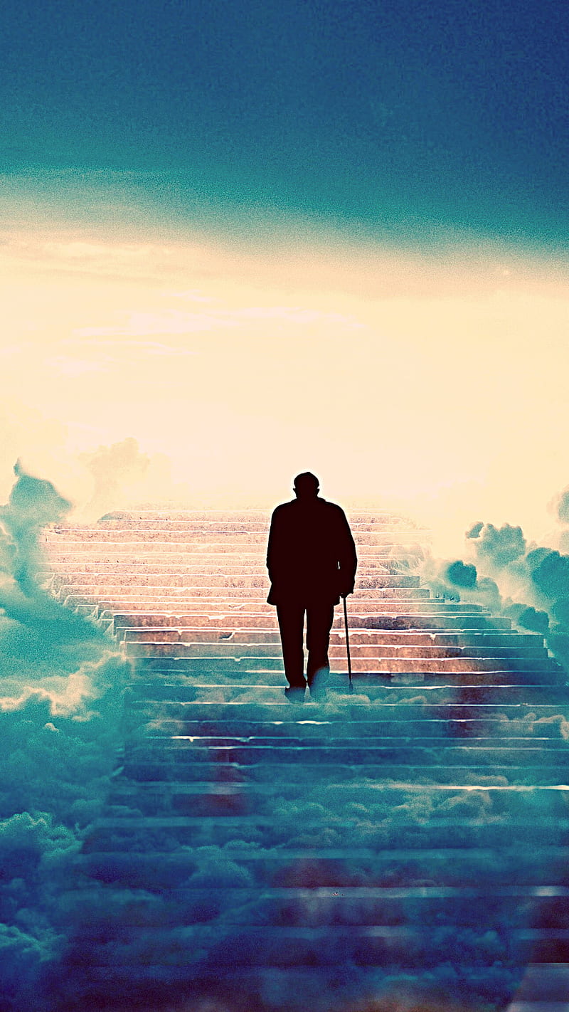 To the sky, old man, stairs, HD phone wallpaper