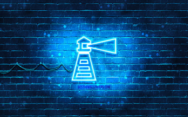 Lighthouse neon icon blue background, neon symbols, Lighthouse, creative, neon icons, Lighthouse sign, transport signs, Lighthouse icon, transport icons, HD wallpaper