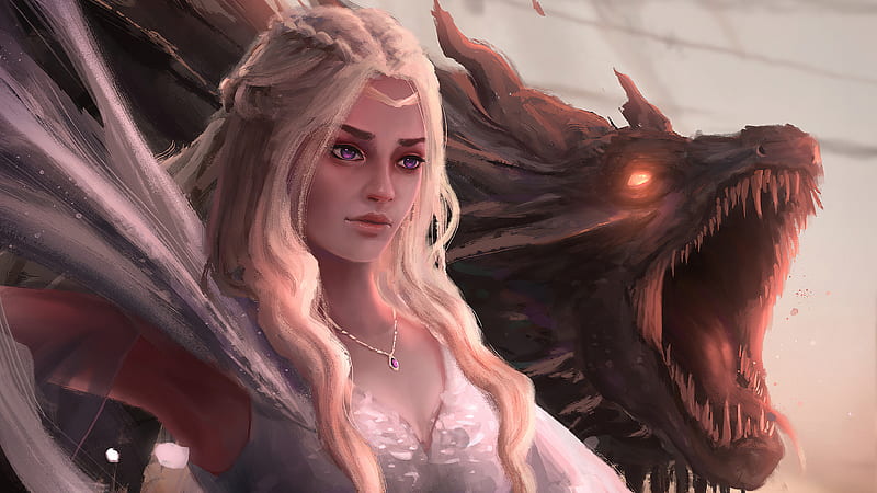 Daenerys Targayen With Dragons Artwork , daenerys-targaryen, dragon, artwork, artist, digital-art, HD wallpaper