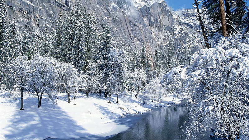creek in the snowy mountains-winter scenery, HD wallpaper