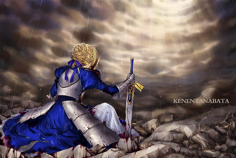 Saber, guerra, swords, anime, HD wallpaper