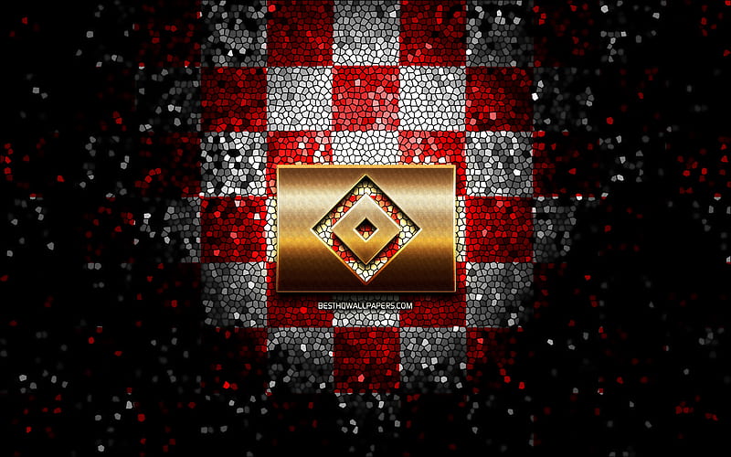 Hamburger FC, glitter logo, Bundesliga 2, red white checkered background, soccer, VfL Osnabruck, german football club, Hamburger SV logo, mosaic art, football, Hamburger SV, HD wallpaper