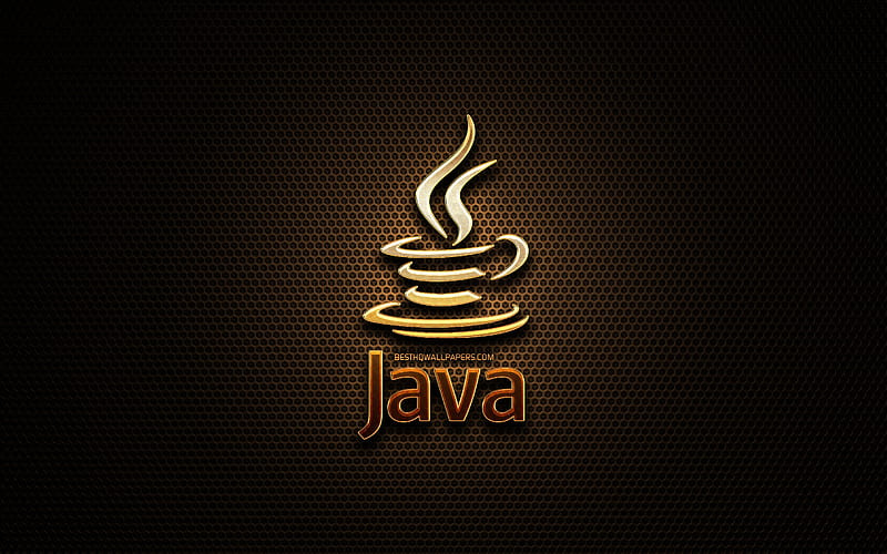 Java glitter logo, programming language, grid metal background, Java, creative, programming language signs, Java logo, HD wallpaper