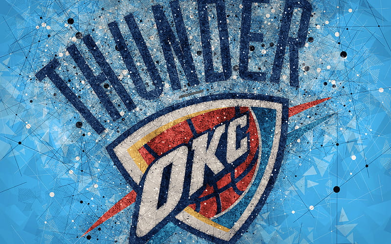 Oklahoma City Thunder creative geometric logo, American basketball club, creative art, NBA, emblem, mosaic, blue abstract background, National Basketball Association, Oklahoma City, Oklahoma, USA, basketball, HD wallpaper