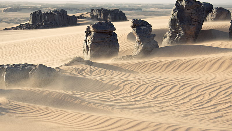 Africa Algeria Desert Dune Dust Landscape Rock Sahara Sand Tassili N'Ajjer Wind African, HD wallpaper