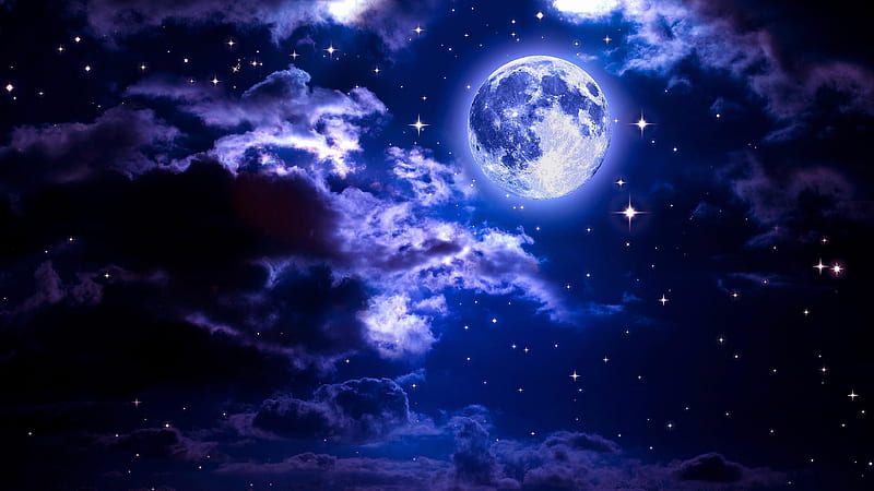Blue Moon, nature, moon, sky, blue, HD wallpaper