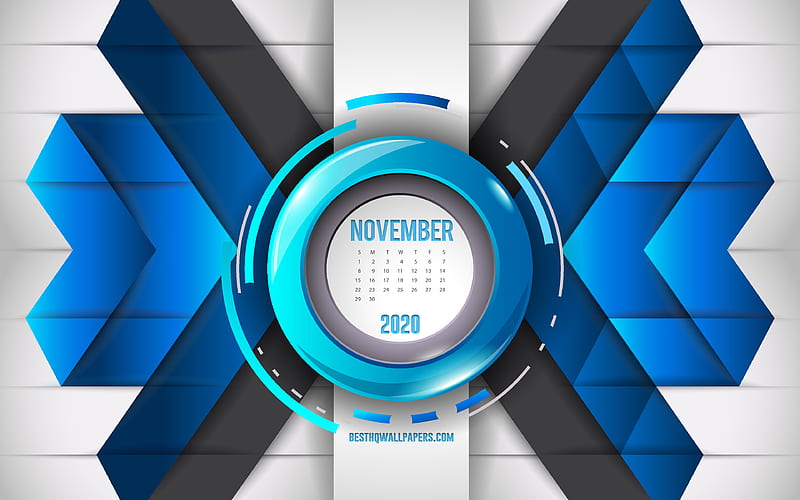 2020 November calendar, blue abstract background, 2020 autumn calendars, November, blue mosaic background, November 2020 Calendar, creative blue background, HD wallpaper