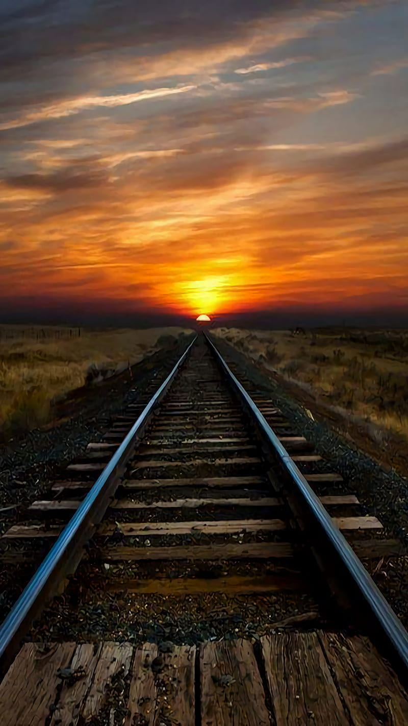 Sunset, beauty nature, holiday, s7, s8, train, travel, HD phone wallpaper