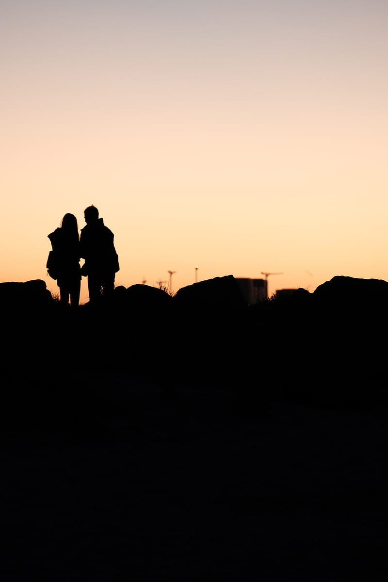 couple, silhouettes, dark, outlines, twilight, HD phone wallpaper