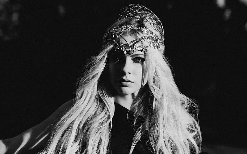 Avril Lavigne, portrait, canadian singer, shoot, monochrome, black dress, HD wallpaper