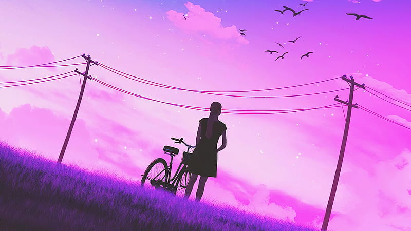 Girl Bicycle Vaporwave Art , vaporwave, bicycle, alone, artist, artwork, digital-art, HD wallpaper