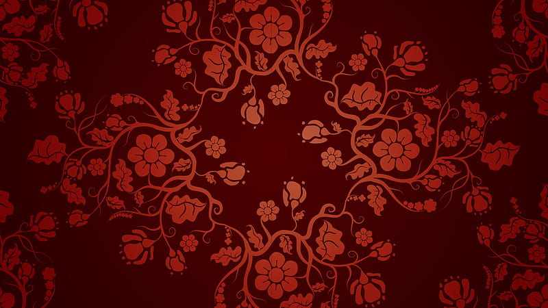 Red Floral Pattern Fantasy Art Floral, HD wallpaper