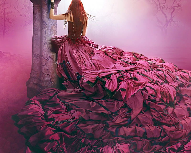 Ruffles, rose color, dress, beauty, woman, HD wallpaper