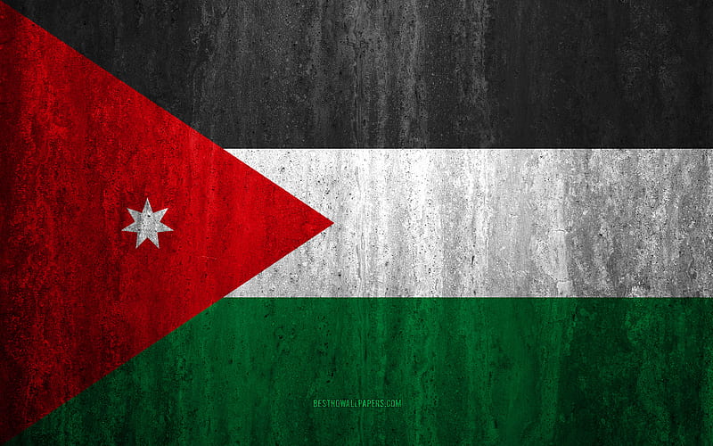 Flag of Jordan stone background, grunge flag, Asia, Jordan flag, grunge art, national symbols, Jordan, stone texture, HD wallpaper